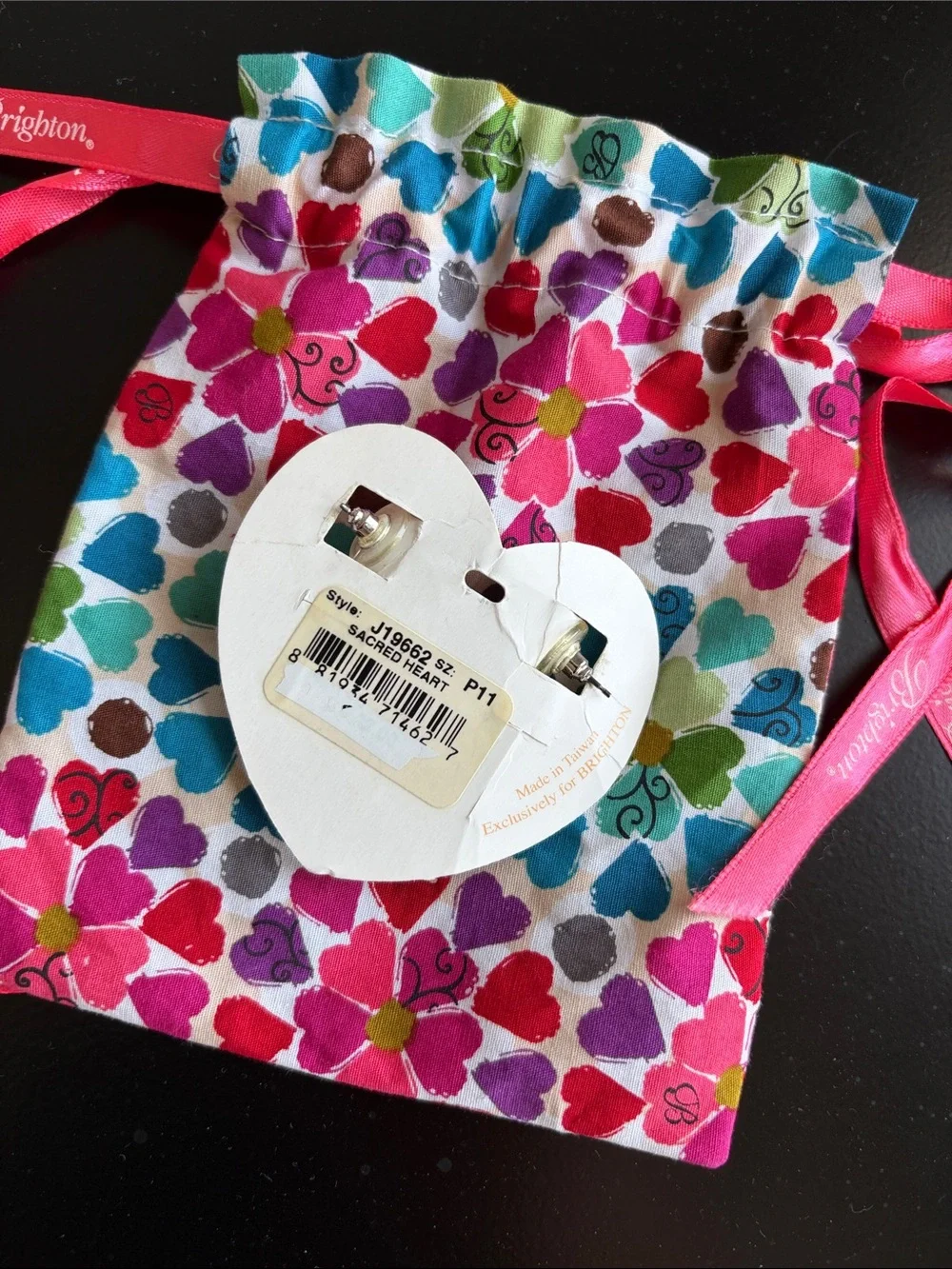 Brighton Silver Hoop Earrings with Multicolor Floral Drawstring Pouch